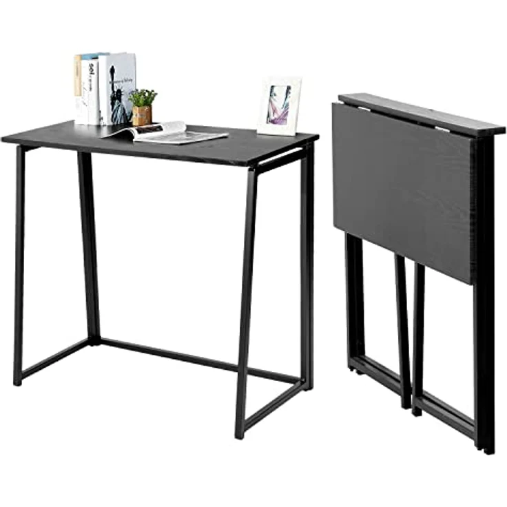 MEUBLE COSY Klapptisch Kleiner Klappbarer Schreibtisch Laptoptisch aus Holz und Metall Computertisch fürs Büro, Wohnzimmer, Home Office, Industrie-Design, Schwarz – Bild 2