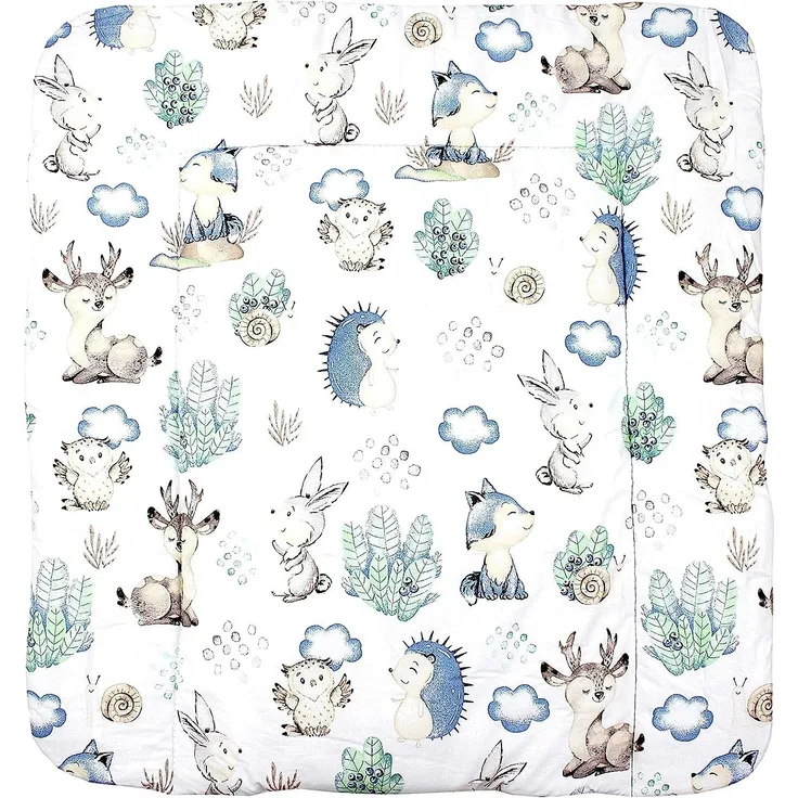 TupTam Baby Wickeltischauflage mit Baumwollbezug Gemustert, Farbe: Rehe / Igel, Größe: 75x85 cm