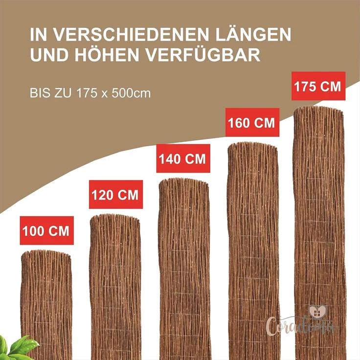Coradoma Weidenmatte Sichtschutz in 12 Größen | 100x300 cm | Sichtschutzmatte aus Weide für Balkon, Garten und Terrasse | natürlicher Zaun Sichtschutz Balkonsichtschutz Lärmschutz Windschutz – Bild 2