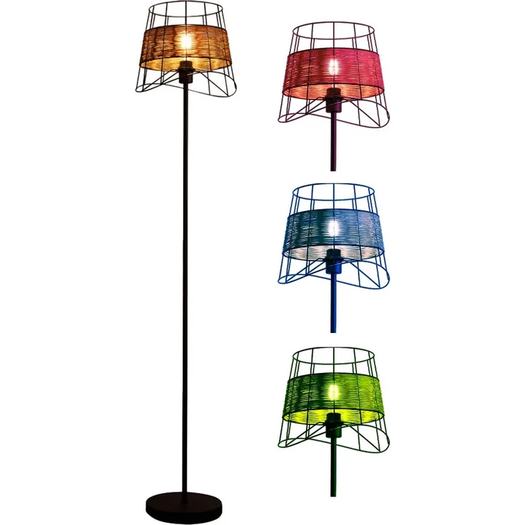 RGB LED Stehleuchte, Käfig-Design, Metall-Grasgeflecht