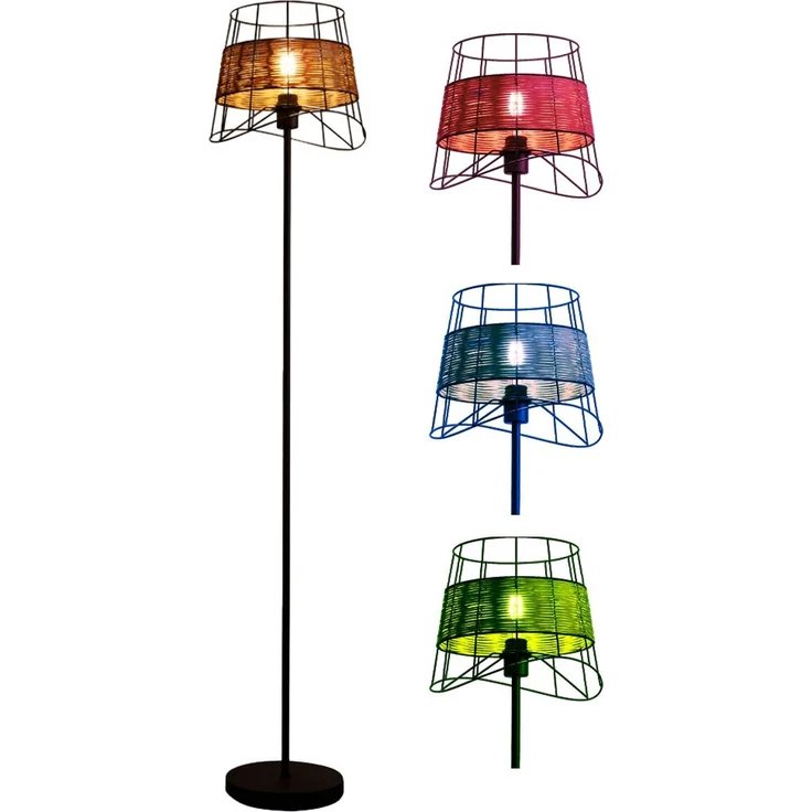 RGB LED Stehleuchte, Käfig-Design, Metall-Grasgeflecht – Bild 1
