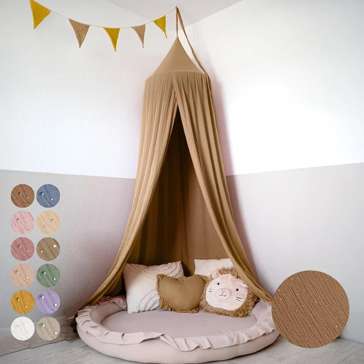 lilimaus Betthimmel Hochwertiger Baldachin Betthimmel Kinderzimmer, Gold Applikation, Stilvoller Baldachin für Baby- und Kinderzimmer – Bild 1