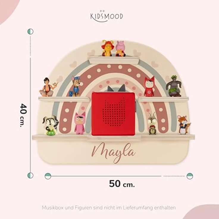 KIDSMOOD - Personalisiertes Tonie Regal für Kinderzimmer | Regenbogen Wand-Regal mit genügend Platz für Tonie-Hör-Figuren, Aussparung für Tonie-Musikbox & Kabelmanagement, Tonie Regal Mädchen & Jungen – Bild 4