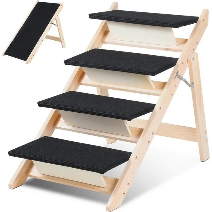 Clanmacy Hunderampe Hundetreppe 2 in 1 Hunderampe Faltbar aus Holz Einstiegshilfe Bis 80kg (1-St), Holzklappbare, Anti Rutsch