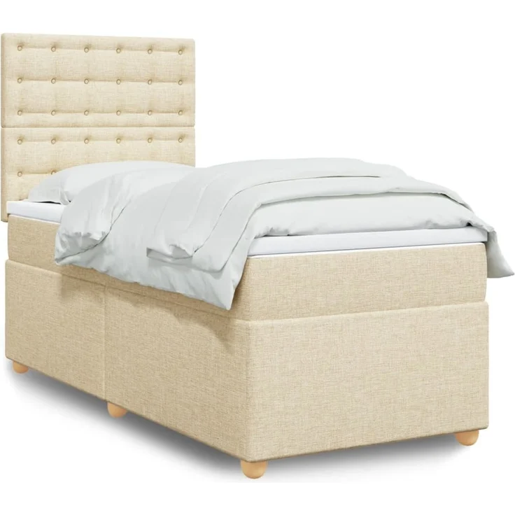 vidaXL Boxspringbett mit Matratze Creme 100x200 cm Stoff 3293510 – Bild 1