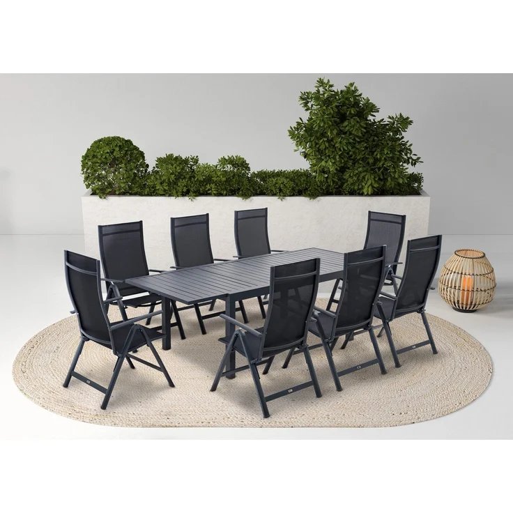 KONIFERA Garten-Essgruppe Palermo, (Set, 9-tlg, 8x Sessel, 1x AZ-Tisch 160-240x100 cm, Aluminium, Textilgewebe), klappbar, 7-fach verstellbare Rückenlehne, Tischplatte aus Alulatten – Bild 5