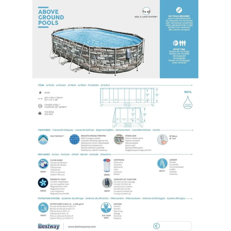 Bestway Pool-Set Power Steel Comfort Jet Series Oval 610x366x122 cm 92855 – Bild 16
