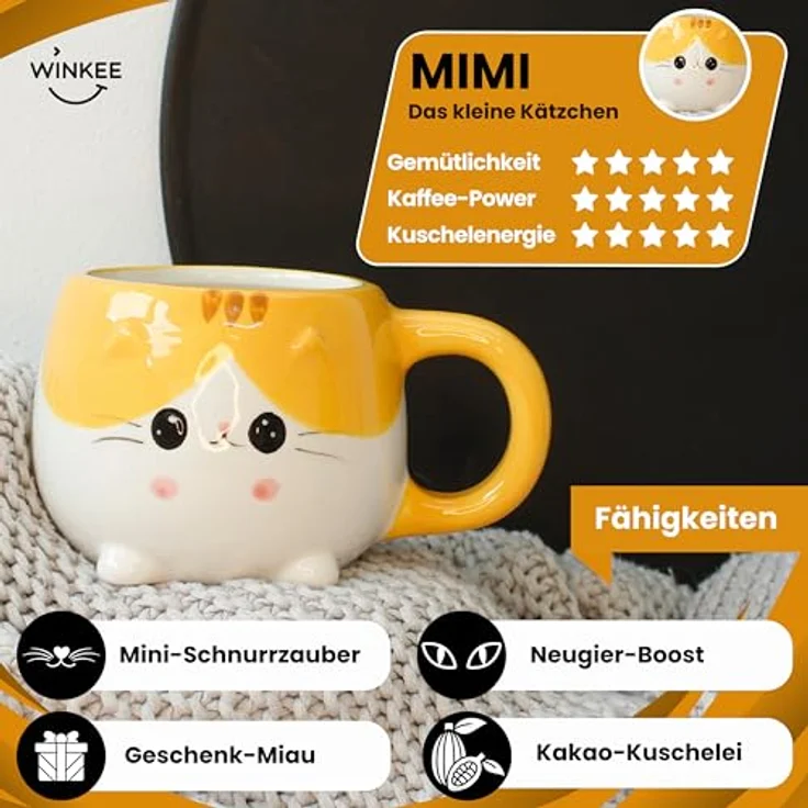 Winkee Becher Pet Buddies Kaffeebecher Kätzchen Kitten, Keramik, ca. 14 x 11 x 9 cm, für ca. 300 ml – Bild 3