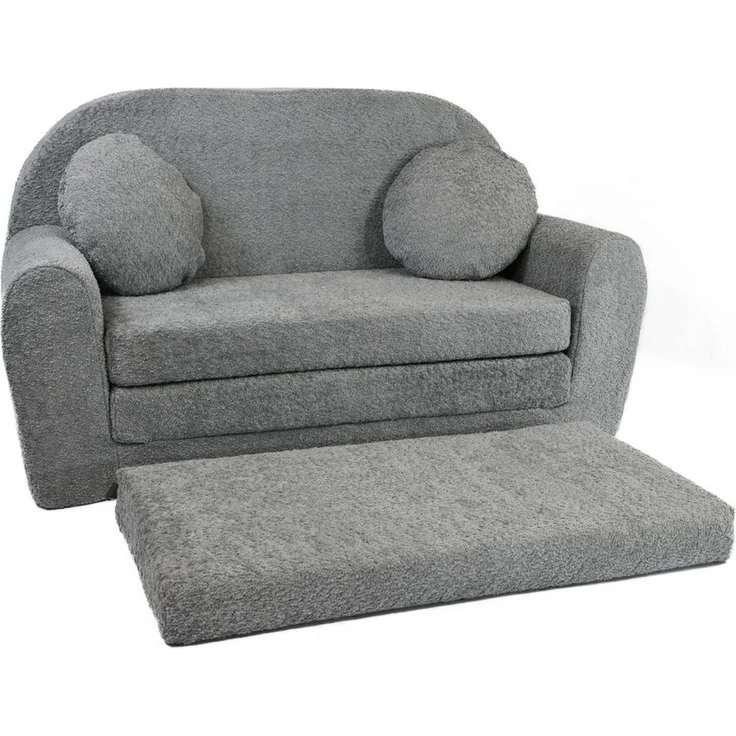 FORTISLINE Kindersofa Kindersofa aus Teddy-Stoff mit Verlängerung - Klappsofa, Spielsofa, ausklappbar – Bild 1