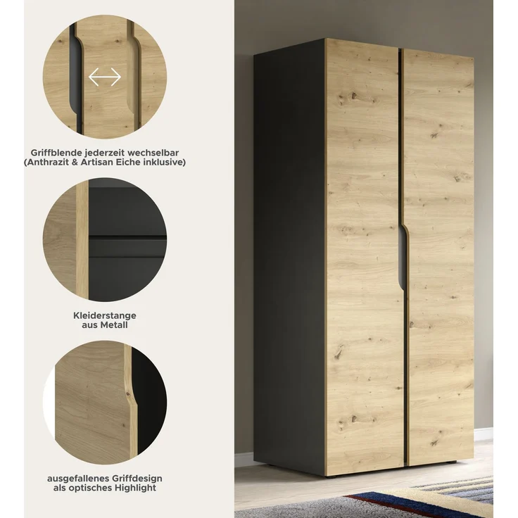 Anga Kleiderschrank 2-türig in Artisan Eiche Nachbildung – Bild 7