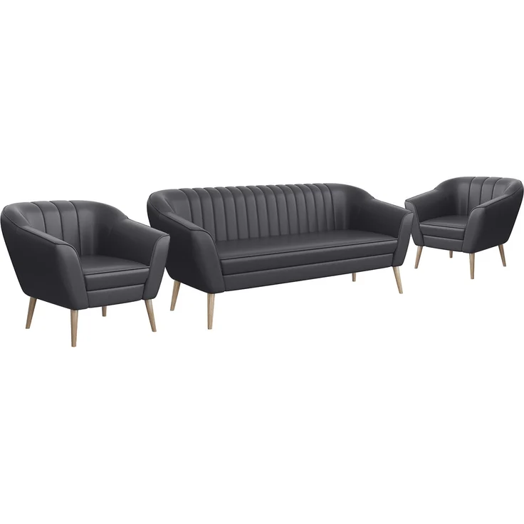 MEBLINI Sofa-Set KAIA 3+1+1 - Grau Kunstleder - für Wohnzimmer - Mini Lounge für fünf Personen - Küchensofa - Sofa Klein - Sitzgarnitur - Polstergarnitur - Sofagarnituren – Bild 1