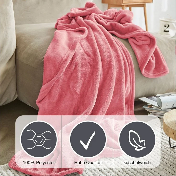 Wohndecke Uni Fleecedecke Olbia, IBENA, einfarbig schick, Kuscheldecke – Bild 3