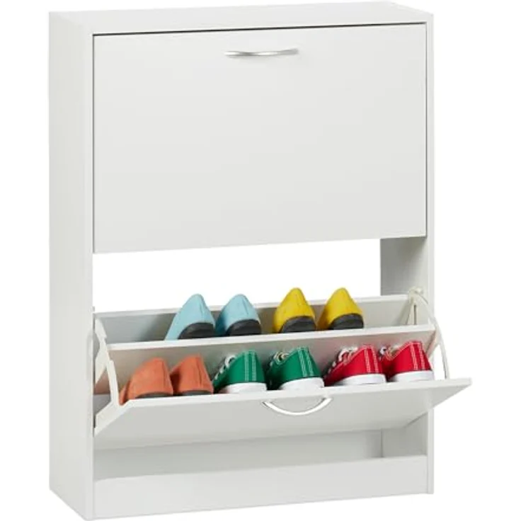 Relaxdays Schuhschrank, Schuhkipper Weiß, Kunststoff, 60x80x24 cm, mit variablen Einlegeböden für optimale Schuhaufbewahrung – Bild 1
