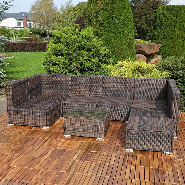Gartensitzgruppe Terrassenmöbel Polyrattan Lounge Garnitur Essgruppe braun – Bild 4