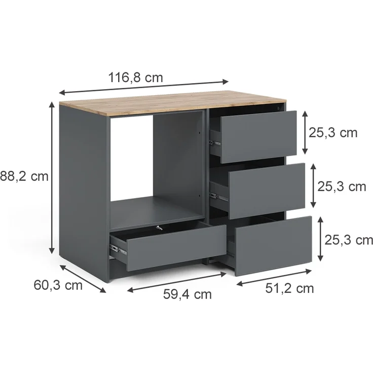 Herdumbauschrank Viktor Anthrazit/Goldkraft Eiche 116.8 cm mit 4 praktischen Schubladen Vicco – Bild 2