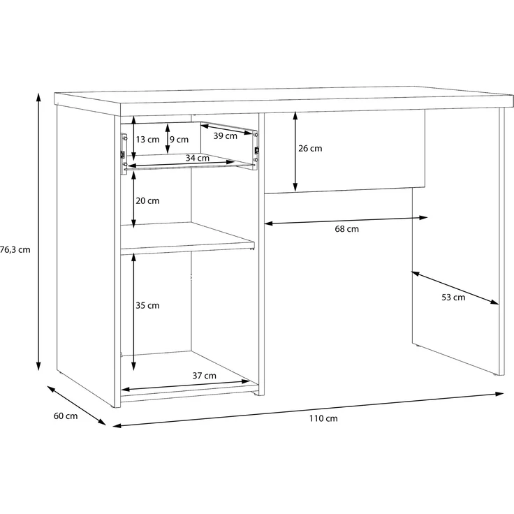 Schreibtisch >WINNIE< 1 Schub+Tür, Old-Wood Vintage Dekor / Betonoptik - 110x76,3x60cm B/H/T – Bild 9