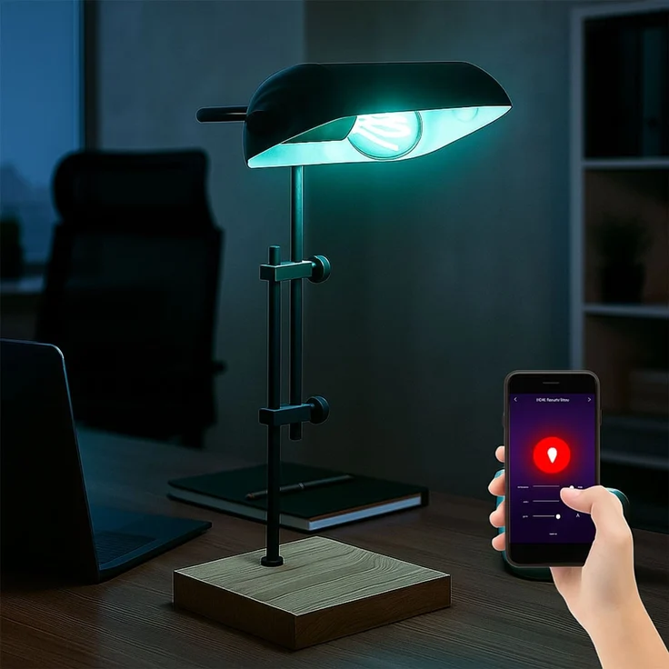 RGB LED Tischleuchte, Holz, Höhe verstellbar, App Steuerung, H 50 cm – Bild 3