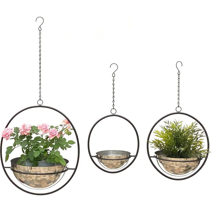 DanDiBo Blumenampel Innen Metall Wand Hängepflanzen 96087 3er Set mit Topf Silber Pflanzenhänger Blumenhänger Topfhänger Blumen Blumentopfhänger Hängetopf