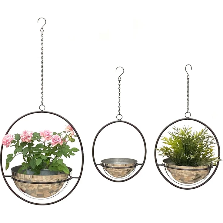 DanDiBo Blumenampel Innen Metall Wand Hängepflanzen 96087 3er Set mit Topf Silber Pflanzenhänger Blumenhänger Topfhänger Blumen Blumentopfhänger Hängetopf – Bild 1