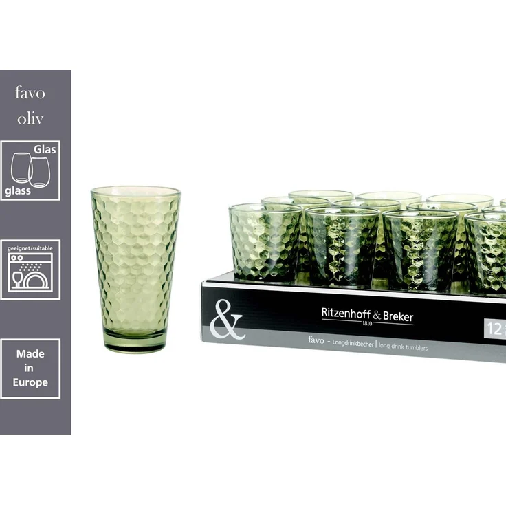 Ritzenhoff & Breker Favo Longdrinkglas 400 ml oliv 12er Set – Bild 2