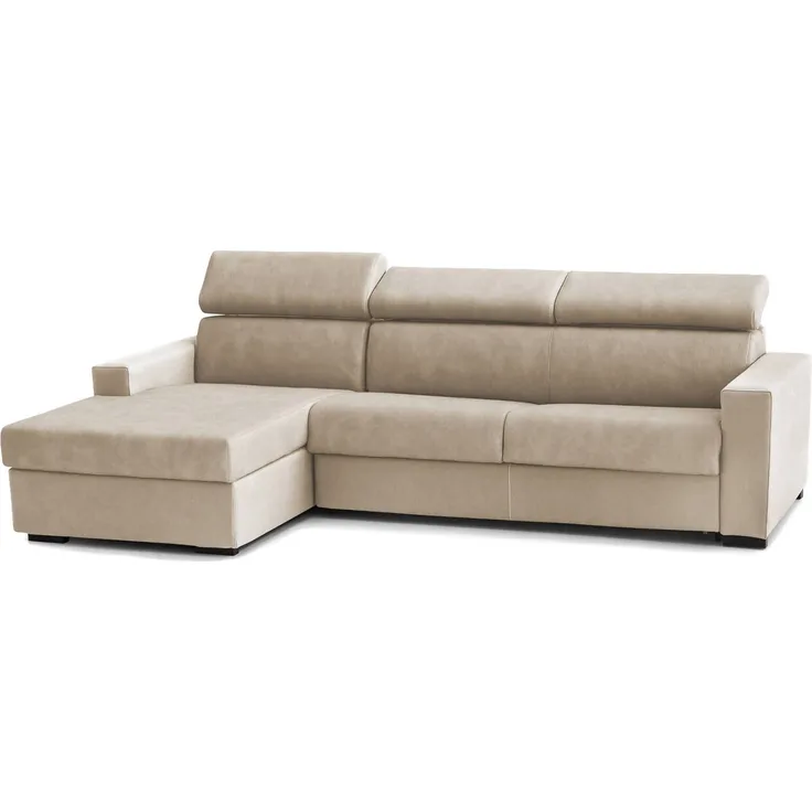 Dmora Sofa mit Halbinsel Akela, Ecksofa mit linker Chaiselongue aus Stoff, Standardarmlehnen, 100 % Made in Italy, 280 x 95 x 85 cm, Beige