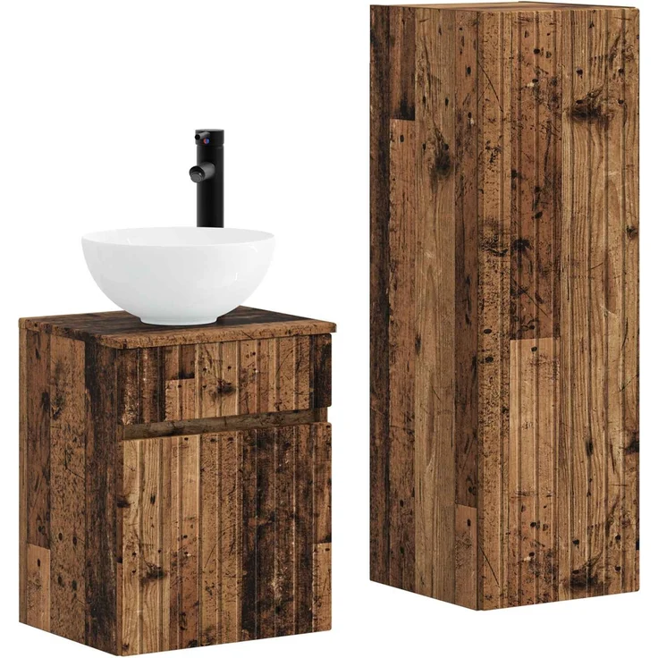 vidaXL Badezimmerschrank-Set 2 stk. Altholz 33 x 34,5 x 100 cm 3406141 – Bild 2