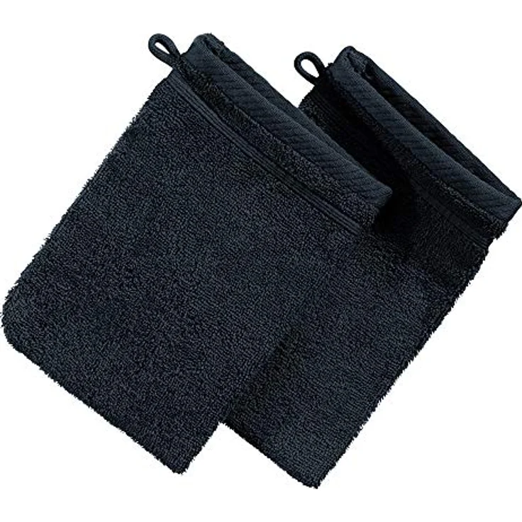 Erwin Müller Waschhandschuh Waschhandschuh "Heidelberg" 2er-Pack, Frottier (2-St), Walk-Frottier Uni, Schwarz – Bild 2