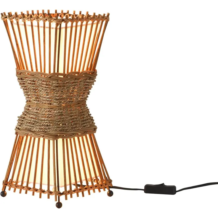 SKOV Tischleuchte – Ø19cm, 2-flammig E14 – Handgefertigt aus Bambus & Rattan für natürliche Wohnakzente