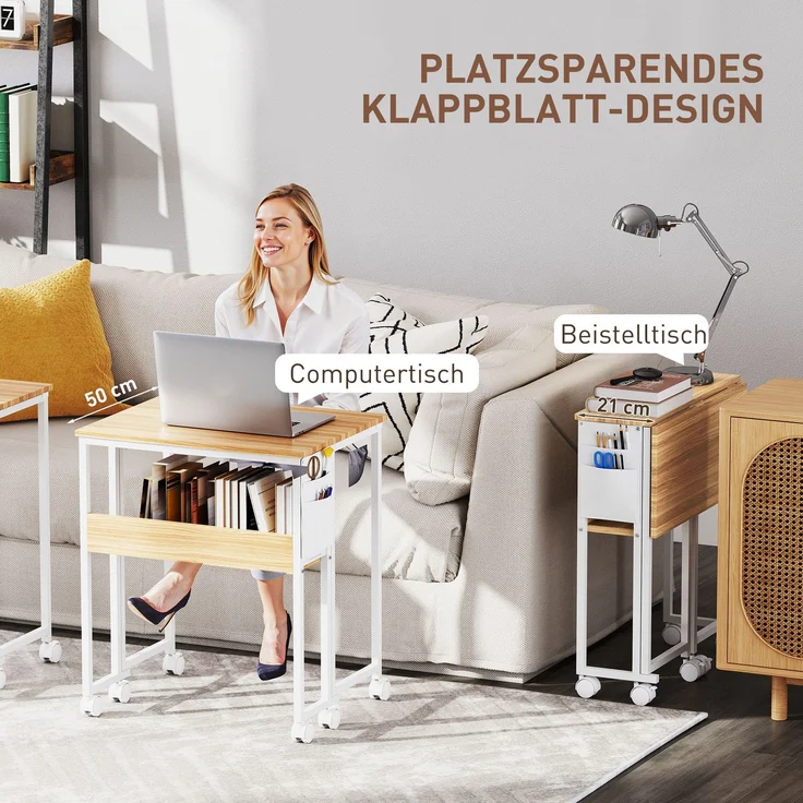 MELAYR, Faltbarer Schreibtisch, zum Beistelltisch umwandelbar, offenes Regal, Natur, 63 x 50 x 75 cm, Naturholz – Bild 6