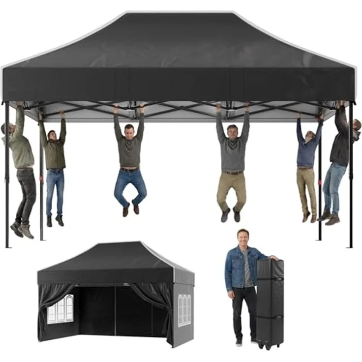 JUMMICO 3x4.5 m Schwerlast-Faltpavillon für Extremes Wetter｜Spitzdach & 110g silberbeschichtetes Oxford｜Verstärkte Klettfixierung｜Mehr Stauraum & Stabilität – Bild 1