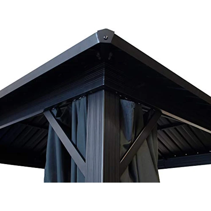 DEGAMO Garten Pavillon Novara, 3x3 Meter, schwarzes Alugestell, Dach aus verzinktem Trapezblech, mit dunkelgrauen Seitenteilen – Bild 4