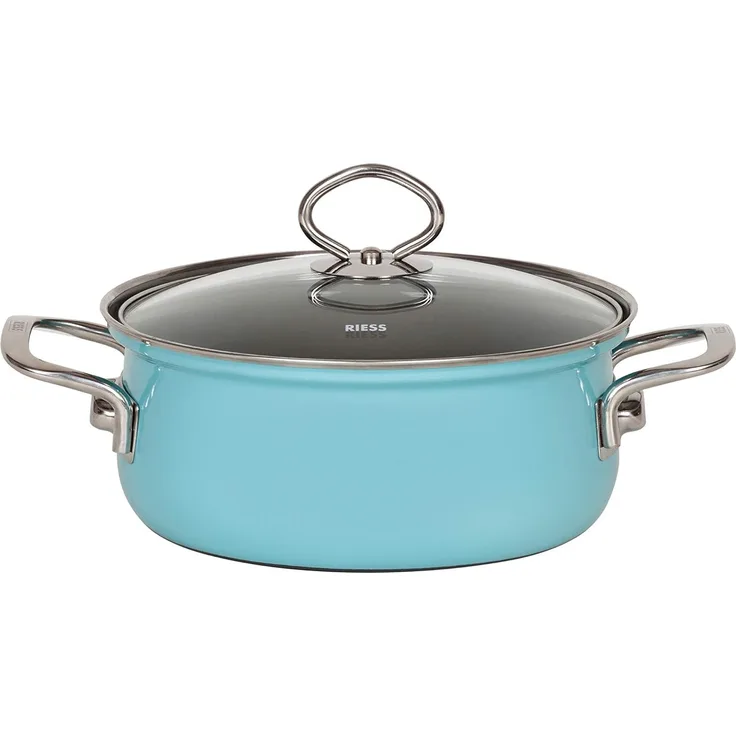Riess Kasserolle mit Glasdeckel Ø20cm 2 Liter Nouvelle Kristallblau Emaille