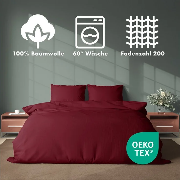 Jacobson Bettwäsche Set - 100% Baumwolle, Perkal, 3 teilig, Erhältlich in den Größen 135x200, 155x220, 200x200, 200x220, 240x220 – Bild 3