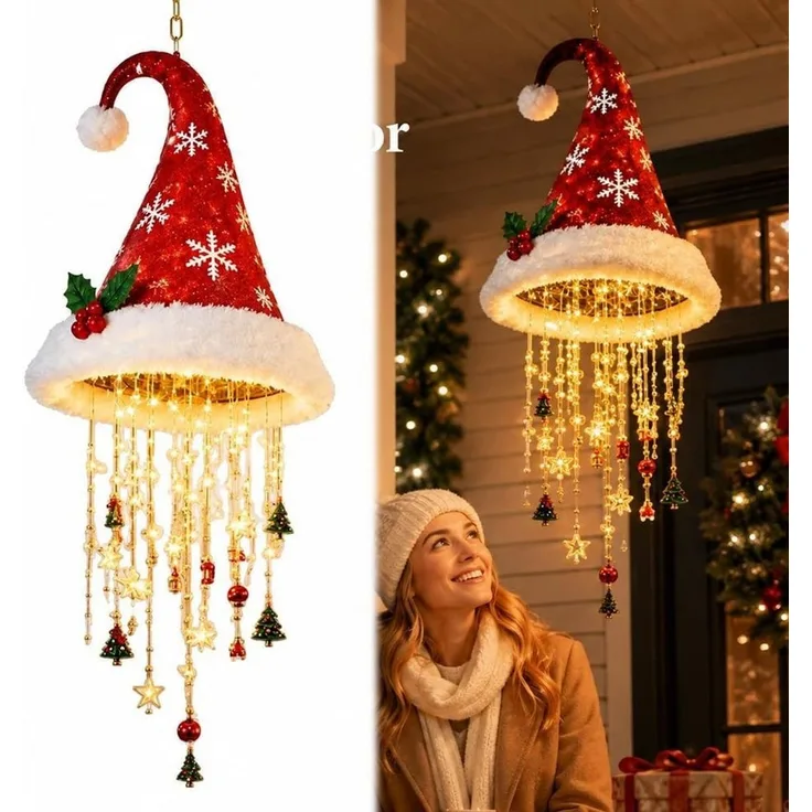 FELIXLEO LED Kugelleuchte Beleuchteter Weihnachtsmannhut Hängeleuchte, LED