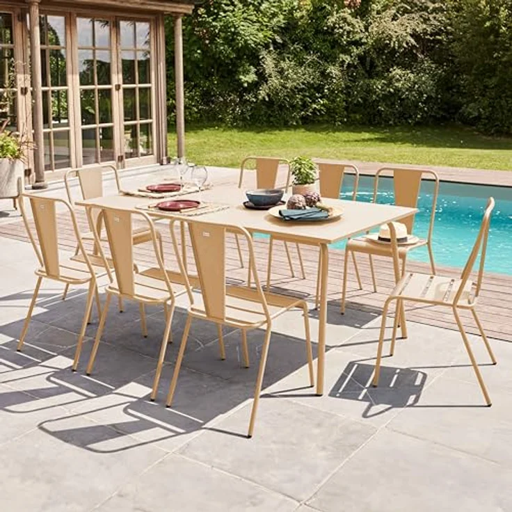 Oviala Palavas Gartentisch, Rechteckig, Metall, Creme, 180x90x72 cm, für 8 Personen, rost- und UV-beständig – Bild 7