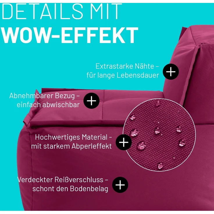 Lumaland Sitzsack-Sofa, Polyester, Mittelteil, Rotwein, 70 x 81 x 54 cm – Bild 5