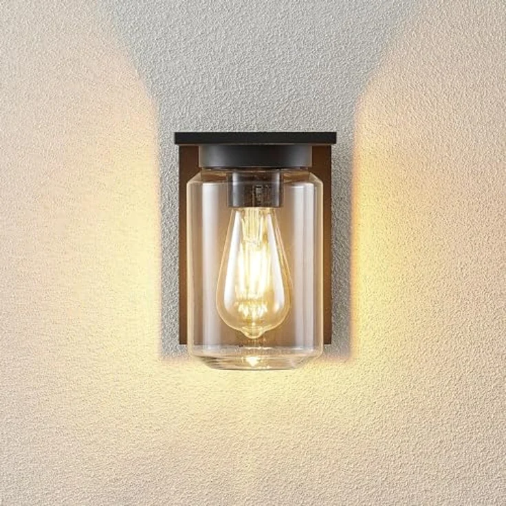 Lucande Wandlampe außen, Aluminium dunkelgrau, Temperglas, IP54, 1x E27, ohne Leuchtmittel, moderne Wandleuchte für Garten und Hauswand – Bild 5