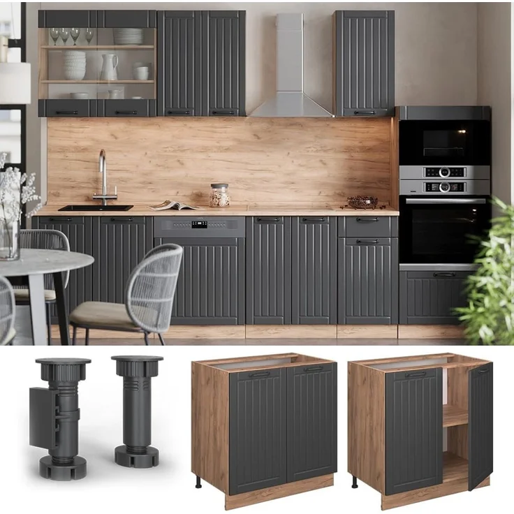 Küchenunterschrank Fame-Line Dunkelgrau 80 cm mit Regal, AP Eiche Vicco – Bild 4