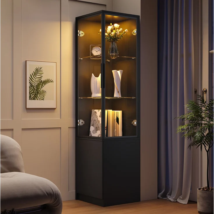 DESVIAE Regal Eckvitrine Schwarz aus Spanplatte – 40x160x40 cm – LED-Beleuchtung, App-Steuerung – Bild 5