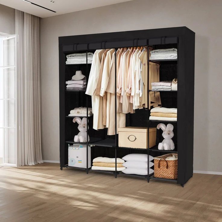 Brixy Kleiderschrank - Garderobenschrank - XXL - Kleiderschrank Faltbar - 175 x 170 x 45cm - Campingschrank - Stoff Faltschrank - Schwarz – Bild 3