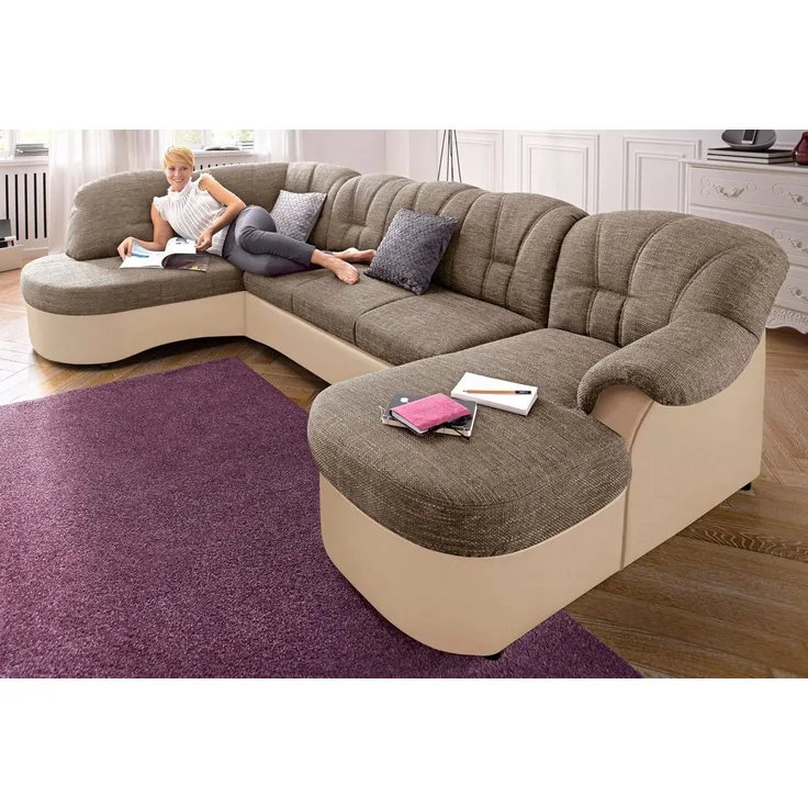 DOMO collection Wohnlandschaft Flores auch in Leder-Bezug, B/T/H: 293/180/86 cm, U-Form, 3 Teile, wahlweise mit Bettfunktion, wahlweise mit Federkern