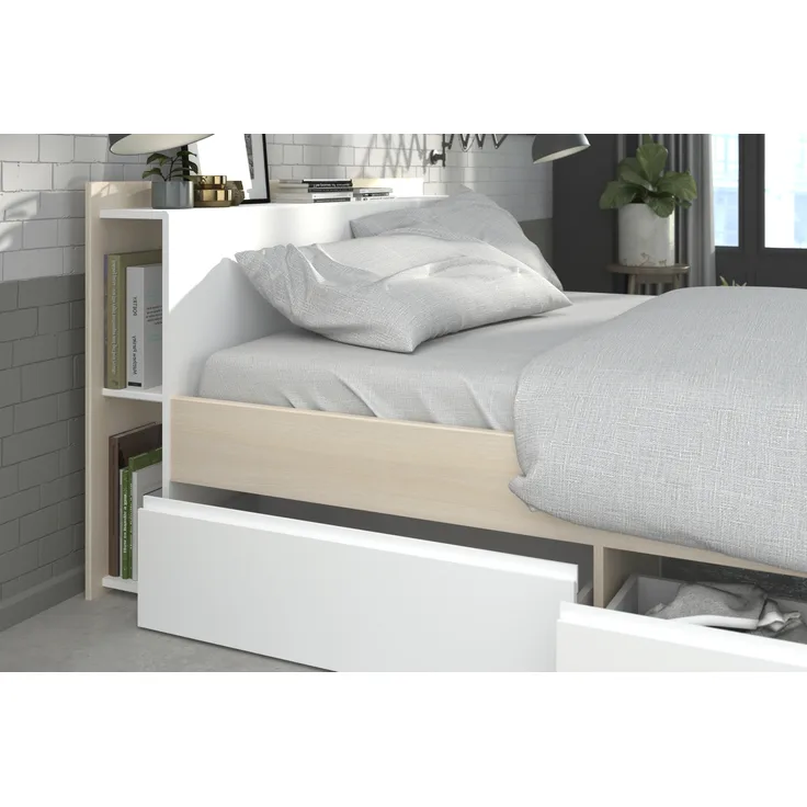Stauraumbett >Most 6< in Akazie / Weiss - 220x170x79cm (LxBxH)