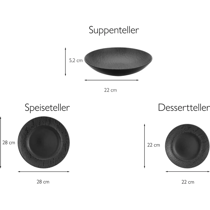 Schiefer Schwarz, Tellerset 12-tlg (mo) – Bild 8