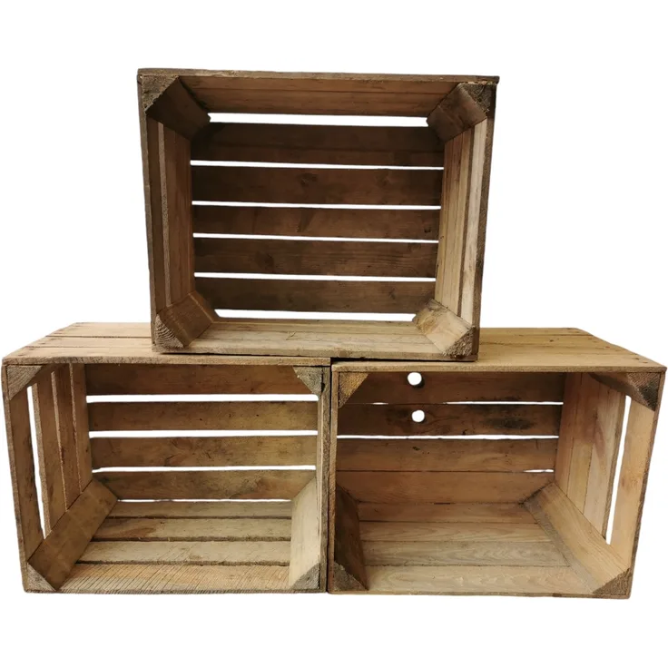 Obstkisten 3er Set 50 x 40 x 30cm B-Ware Vintage Natur