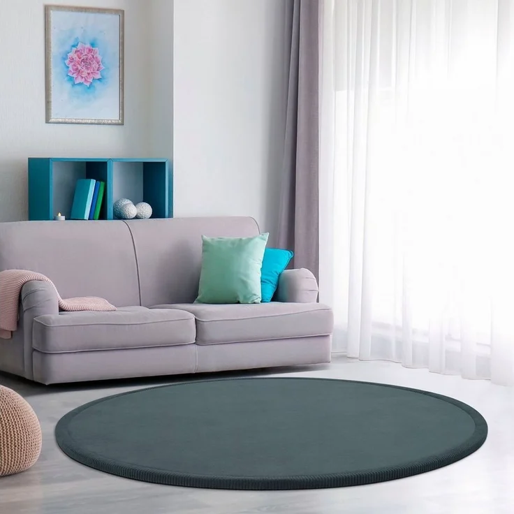 Paco Home Teppich Kinderzimmer Kinderteppich Baby Spielteppich Krabbeldecke Krabbelmatte Weich rutschfest Jungen Mädchen Deko, Grösse:160 cm Rund, Farbe:Anthrazit – Bild 1