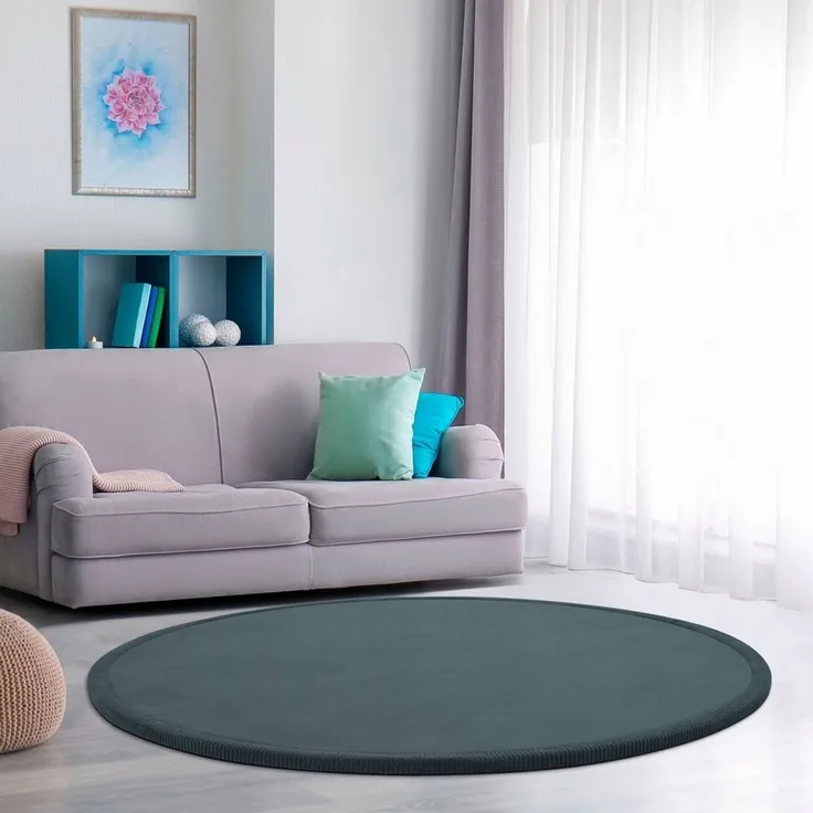 Paco Home Teppich Kinderzimmer Kinderteppich Baby Spielteppich Krabbeldecke Krabbelmatte Weich rutschfest Jungen Mädchen Deko, Grösse:160 cm Rund, Farbe:Anthrazit