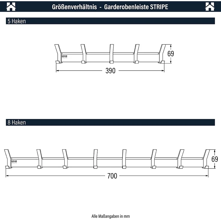 HOME DELUXE Garderobenleiste inkl. Haken, Magnete und Bilderregal STRIPE - 5 x Haken – Bild 5
