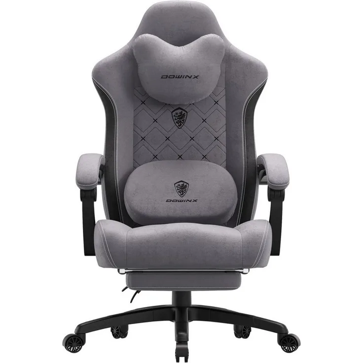 Dowinx Gaming-Stuhl Bürostuhl mit Beheizter Massage Lendenwirbelstütze (Packung), Gamer Stuhl Stoff mit Tasche Frühling Kissen und Fußstütze
