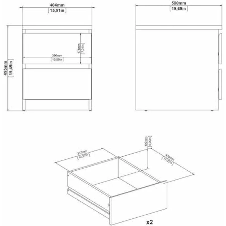 Dmora - Nachttisch Garance, Niedrige Kommode, Tisch, Multifunktionaler Nachttisch, 50x40 h50 cm, helle Eiche – Bild 2