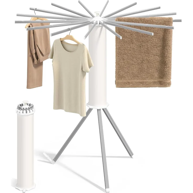 SONGMICS Wäscheständer klappbar, Ständer ausziehbar, platzsparend, drehbar, Balkon Waschküche, Aluminiumlegierungsarme, silbern – Bild 1